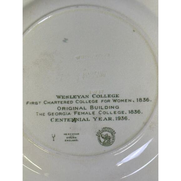 Wedgwood England Commemorative 1936 Centennial Plate Wesleyan College for Women - Picture 8 of 8